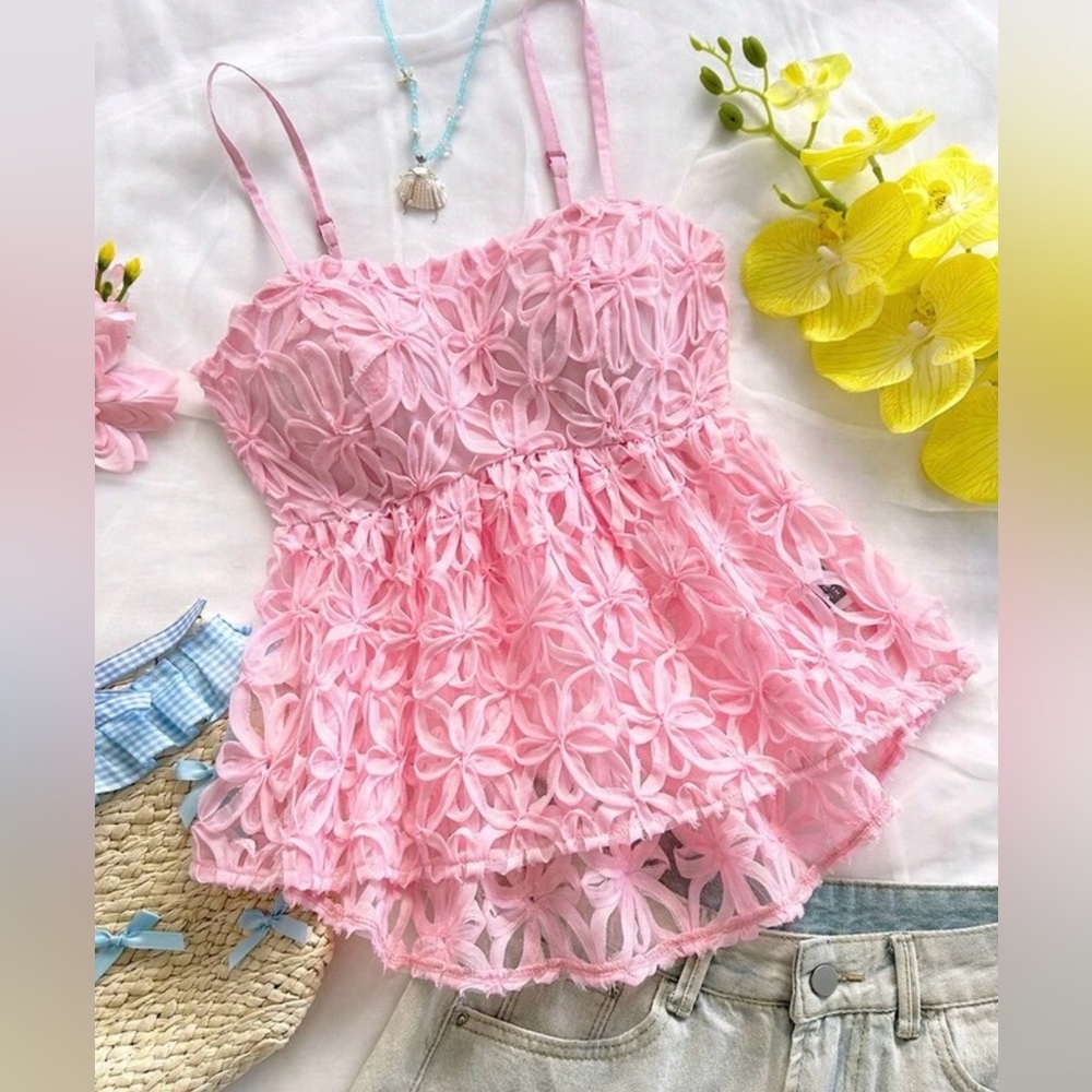 SHEIN pink floral lace women’s top